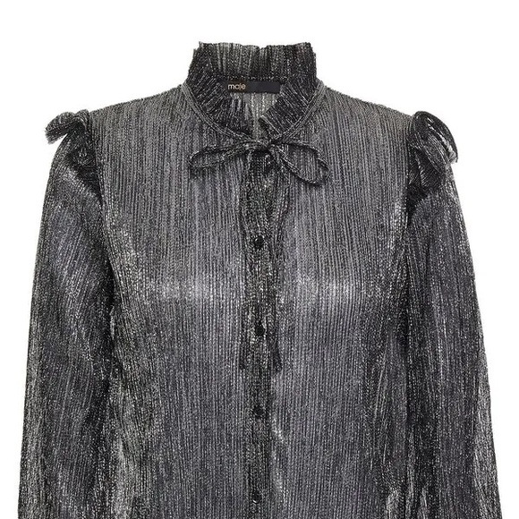 Maje silver, sheer lurex long-sleeved top - Picture 3 of 8